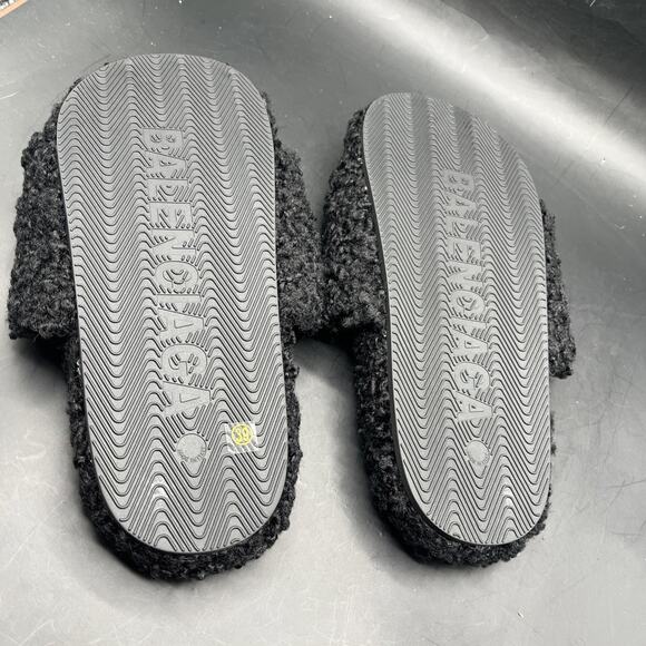 Balenciaga Men’s Black Fur Slide Sandals Logo Embroidered Slip-On EUR SZ 39 New main image 3